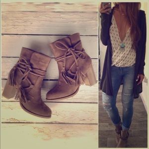 NEW Taupe Wrap Around Tassel Booties